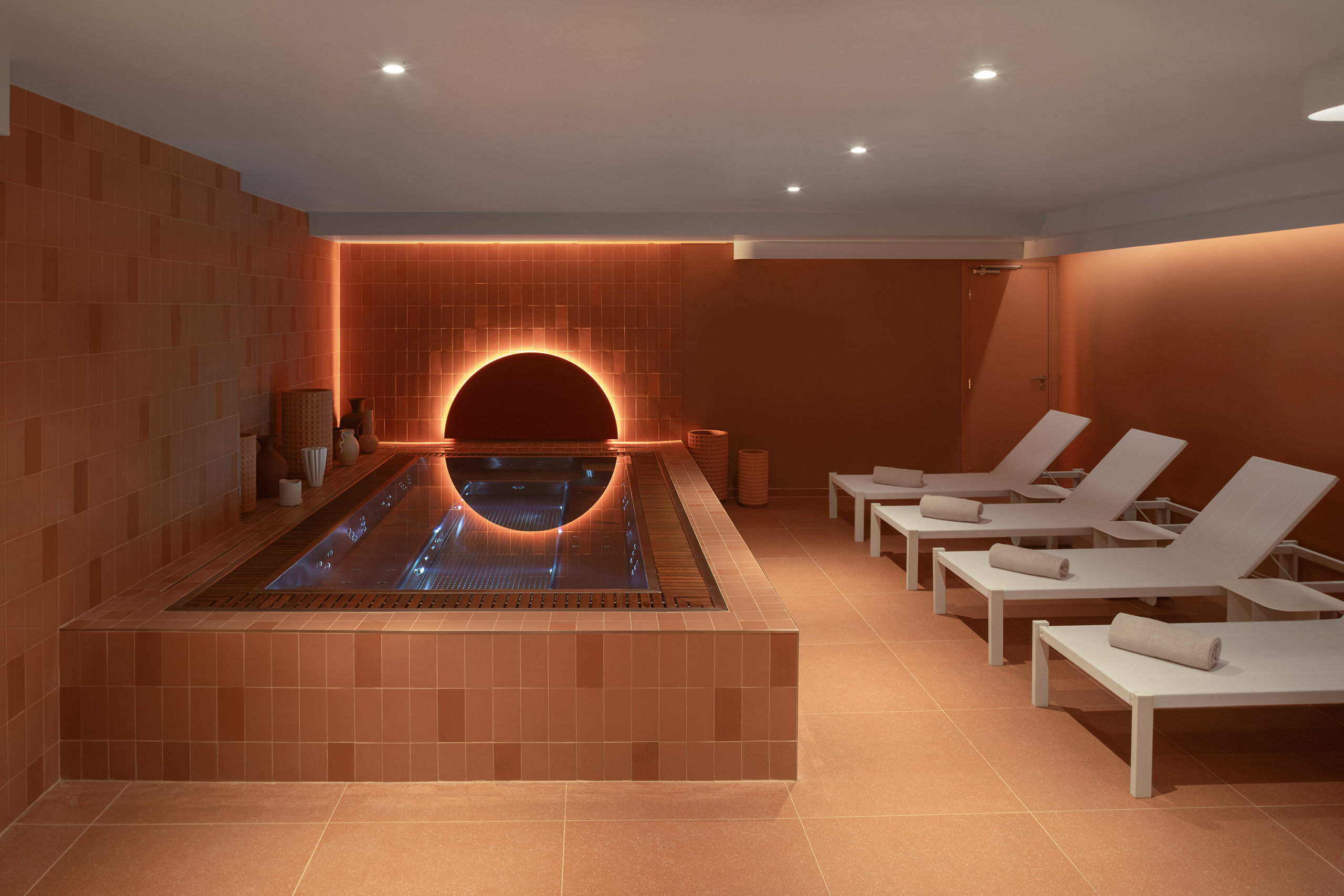 Indoor hotel spa pool and wellness area